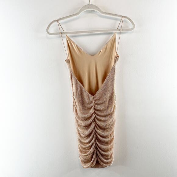 Hello Molly Slinky Low Back Shimmer Metallic Bodycon Mini Dress Gold 2 - Picture 4 of 4